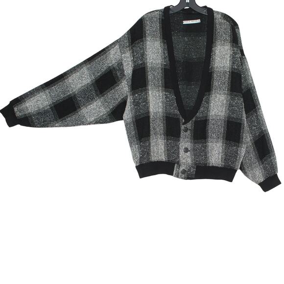 Vintage Public Notices Cardigan Sweater Grunge 90s Grandpa Academia Plaid 2XL - Picture 4 of 5